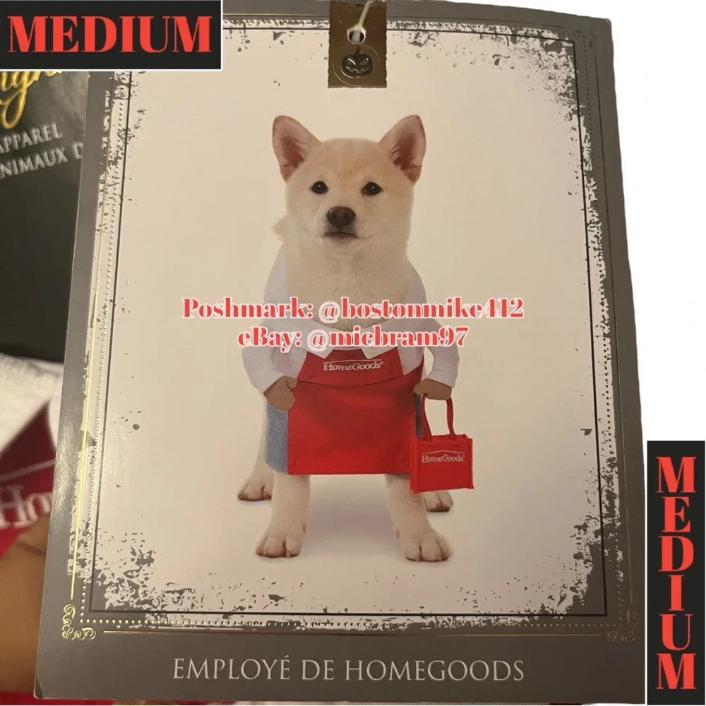 HomeGoods Employee Shopper Halloween Pet Costume MEDIUM Dog Red Apron Shirt Bag